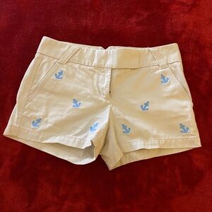 J. Crew Cream Shorts with Blue Anchor Embroidery
